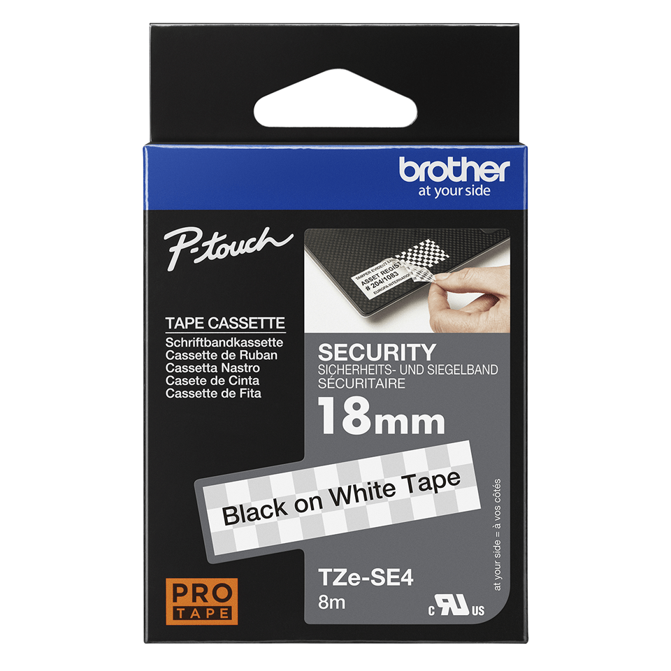 Original Brother TZe-SE4 tape – sort på hvid sikkerhedstape, 18 mm bred 3